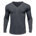 thumbnail image 1 of Men's Solid Color Thin Section Long Sleeve Button V-Neck Slim Fit Casual T-Shirt - Polyester, Multi-Size Available, 1 of 4