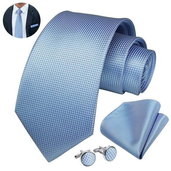 Men's Solid Color Ties Satin Necktie Pocket Square Cufflinks Set for Business Formal Wedding Tie