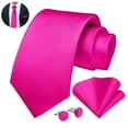 thumbnail image 1 of Mens Solid Color Necktie and Pocket Square with Tie Cufflinks Sets for Wedding Party Pink Ties, 1 of 7