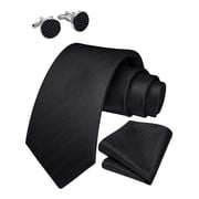 Mens Black Ties Satin Necktie Pocket Square Cufflinks Set for Business Formal Wedding Tie