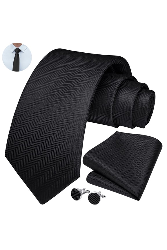 Men's Solid Color Ties Satin Necktie Pocket Square Cufflinks Set for Business Formal Wedding Tie