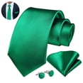 thumbnail image 1 of Mens Green Ties Formal Necktie and Pocket Square Cufflinks Sets Solid Color Satin Neckties Wedding, 1 of 7