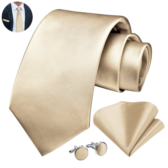 Mens Ties Solid Color Satin Necktie and Pocket Square Tie Formal Cufflinks Sets for Men Wedding