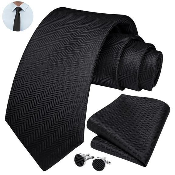 Men's Solid Color Ties Satin Necktie Pocket Square Cufflinks Set for Business Formal Wedding Tie