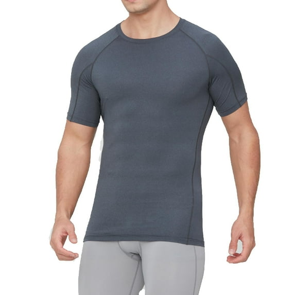 Men's Solid Color Tight Elastic Compression Shirts Short Sleeve Round Neck Tops Athletic Workout Shirts