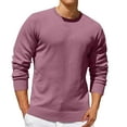 thumbnail image 1 of Men's Solid Color Tops Casual Long Sleeve Tee Crewneck Outfits Classic Pullover Sweaters with Ribbing Edge Pink S, 1 of 5