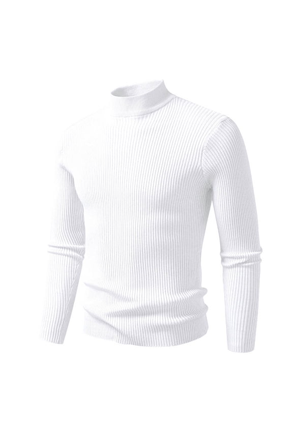 Men's Solid Color Turtleneck Wool Sweater Long Sleeve Striped Pullover Autumn Winter