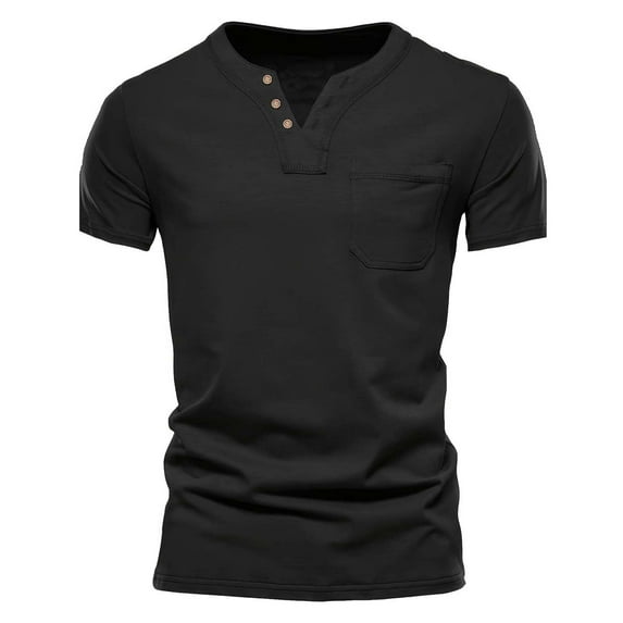 Men's Solid Color V-Neck Pocket T-Shirt for Casual Wear and Daily Comfort