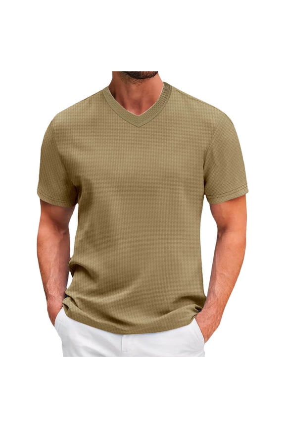 Men's Solid Color V Neck Short Sleeve Summer Sports Blouse - Rounded Hem, Long Back Tail, Soft Polyester, Hand Wash - S-XXXL