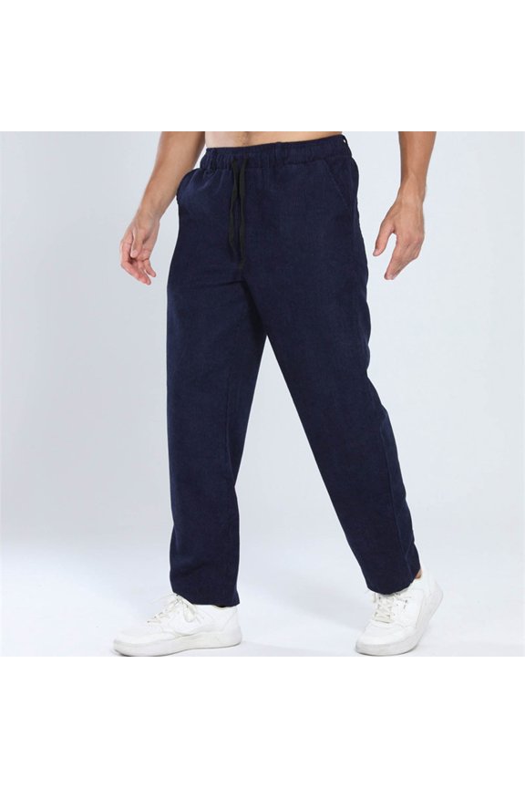 Men's Solid Color Vertical Striped Pants - Loose Casual & Versatile Fit, Perfect for Daily Wear, Office Casual, Weekend Gatherings & Home Relaxation, Easy to Match with Tees & Shirts Navy XL