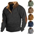 thumbnail image 1 of Men's Solid Color Vintage High Neck Half Zip Henley Sweatshirt, Long Sleeve Sports Pullover for Retro Style,Khaki,3XL, 1 of 4