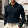 thumbnail image 1 of Men's Solid Color Waffle Knit Quarter Zip Pullover Long Sleeve Polo Sweater Slim Fit Casual Tops, 6XL, 1 of 5