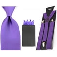thumbnail image 1 of Men's Solid Color Wide Necktie Wedding Handkerchief Pocket Square Braces Set, 1 of 1