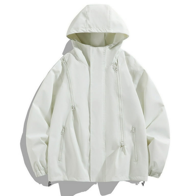 Men s Solid Color Windbreaker Jacket with Pockets for Outdoor Sports Windproof Coat White XXXL Walmart