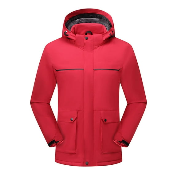 Men's Solid Color Windproof Jacket Hiking Camping Warm Hooded Long Sleeve Casual Outwear Coat