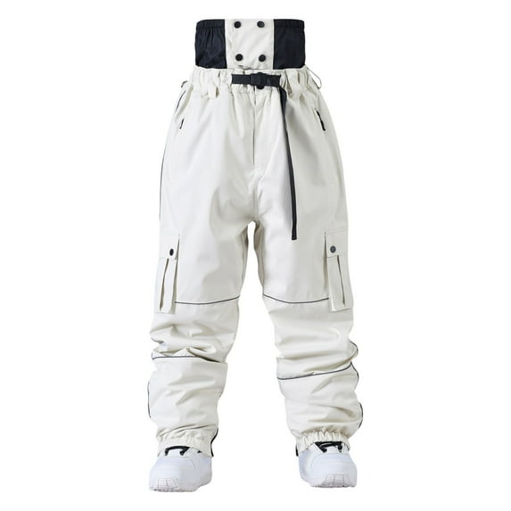 Men's Solid Color Windproof Winter Outdoor Warm Thickened Double Reinforced Ski Sport Comfort Trousers with Side Pockets Pants Mens Fashion Joggers Sports Pants Trousers Mens Long Pants