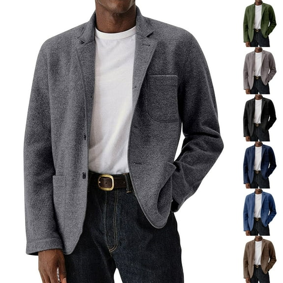 Men's Solid Color Woolen Coat - Pockets Button Casual Jacket with Elegant Design for Autumn Winter Business Casual, Office Wear, and Christmas Parties,Black,3XL