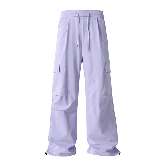 Men's Solid Color Work Pants, Loose Fit Wide Leg Casual Trousers with Pockets, Fashionable and Comfortable Daily Wear for Business, Outdoor and Leisure Activities,Light Purple,M
