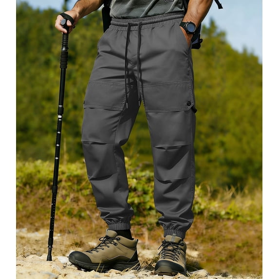 Men's Solid Color Workwear Pants Trousers Elastic Waist Drawstring Straight Leg Waterproof Quick Dry Lightweight Hiking Mountaineering Camping Outdoor | AKLJWH,Gray M
