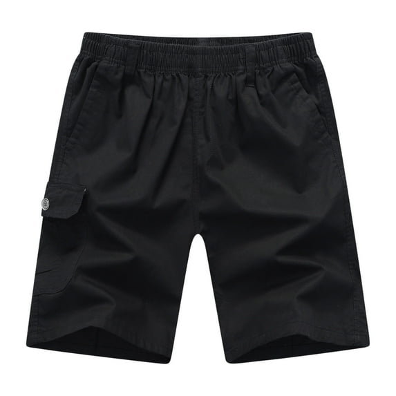 Men's Solid Color Workwear Shorts Outdoor Casual Elastic Waist Straight Shorts with Multi Pocket