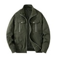 thumbnail image 1 of Men's Solid Color Zip Lapel Retro Workwear Jacket, Army Green, Size L, 1 of 5