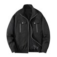 thumbnail image 1 of Men's Solid Color Zip Lapel Retro Workwear Jacket, Black, Size L, 1 of 5