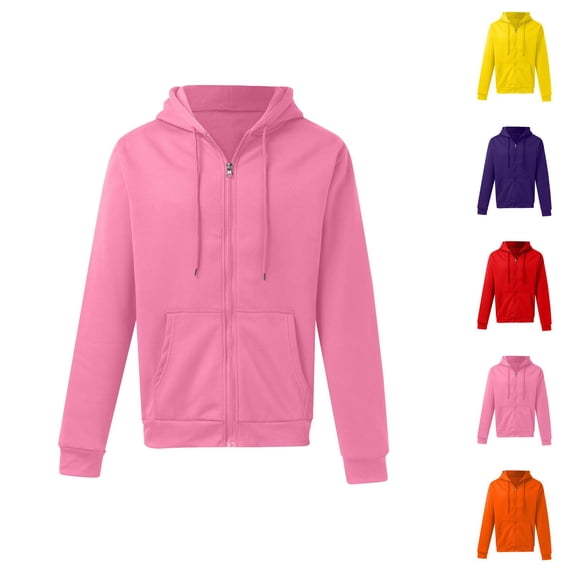 Men's Solid Color Zip Up Hoodie Sweatshirt with Front Pockets Long Sleeve Crewneck Casual Athletic Jacket