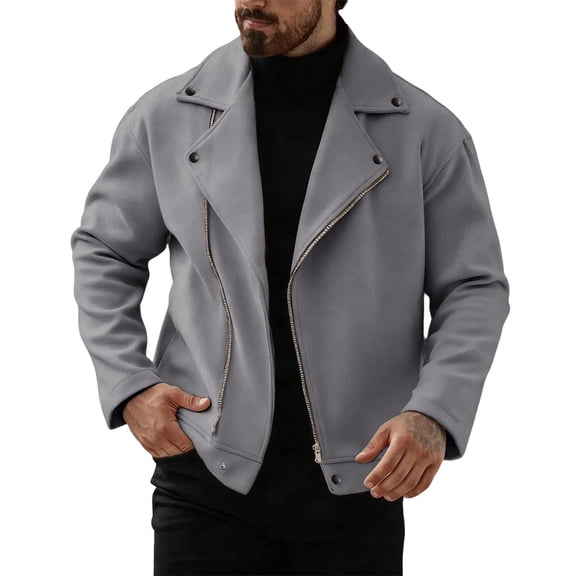 Men's Solid Color Zip-up Jacket Gray M