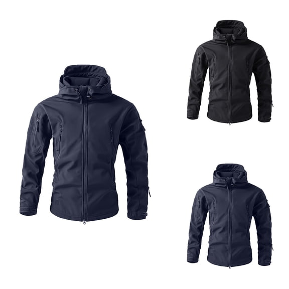 Men's Solid Color Zipper Hooded Jacket â Windproof Breathable Loose Tactical Soft Shell with Lining for Outdoor Hiking Snowboard