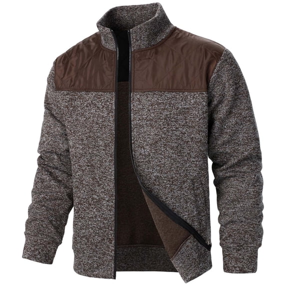 Men's Solid Color Zipper Knit Cardigan Fall Splicing Casual Jacket
