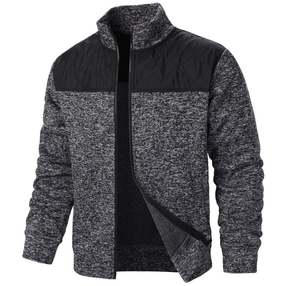 Men's Solid Color Zipper Knit Cardigan Fall Splicing Casual Jacket