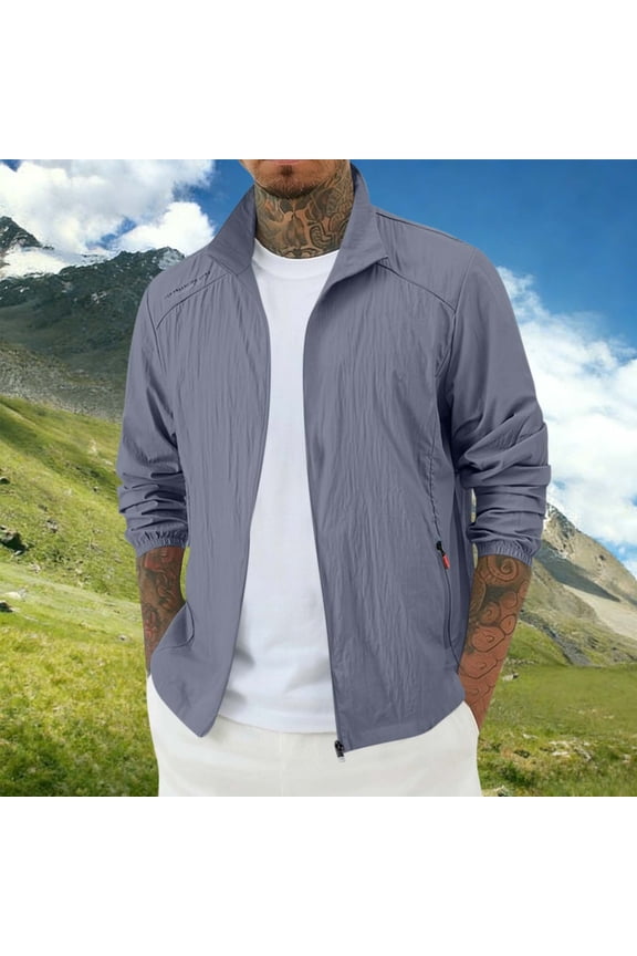 Men's Solid Color Zipper Pocket Jacket Long Sleeve Stand Up Collar Hoodless Casual Fashion Outwear for Daily Wear Streetwear Hiking Outdoor Travel Great Gift for Him | Ihhxva,Dark Gray 2XL