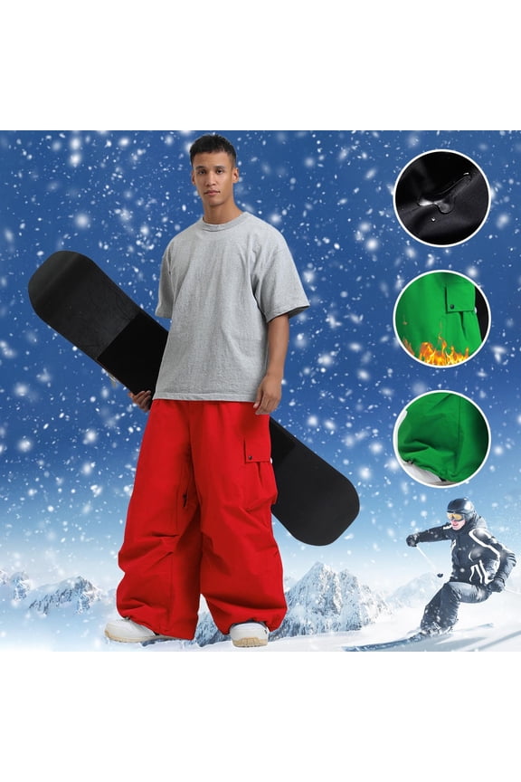 Men's Solid Colour Windproof Winter Outdoor Warm Thickened Double Shoulder Ski Trousers Sport Comfort Trousers With Side Pockets Outdoor Hiking Lined Zipper Bottom Leg