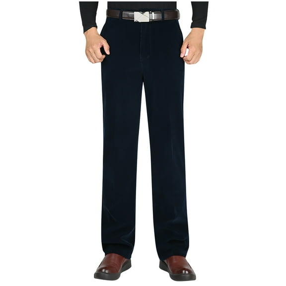 Men's Solid Corduroy Dress Pants Casual Straight Business Formal Pants Button Zipper High Waist Pocket Trousers Long Pants
