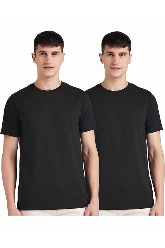 Men's Solid Cotton Black T Shirt | Round Neck | Half Sleeve | Plain-Regular Fit Combo Set of 2 - M