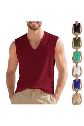 Men's Solid Cotton Tank Top Sleeveless V-Neck Vest Casual Athletic Undershirt Quick Dry Breathable Base Layer for Gym Workout Training Vacation | Zenithor,White XL