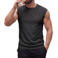 thumbnail image 1 of Men's Solid Crew Neck Wide Shoulder Mesh Sleeveless Tank Top, Breathable Casual Summer Athletic Muscle Gym Vest Black, 1 of 9