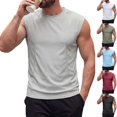 thumbnail image 1 of Men's Solid Crew Neck Wide Shoulder Mesh Sleeveless Tank Top, Breathable Casual Summer Athletic Muscle Gym Vest Gray, 1 of 9