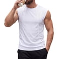 thumbnail image 1 of Men's Solid Crew Neck Wide Shoulder Mesh Sleeveless Tank Top, Breathable Casual Summer Athletic Muscle Gym Vest White, 1 of 8