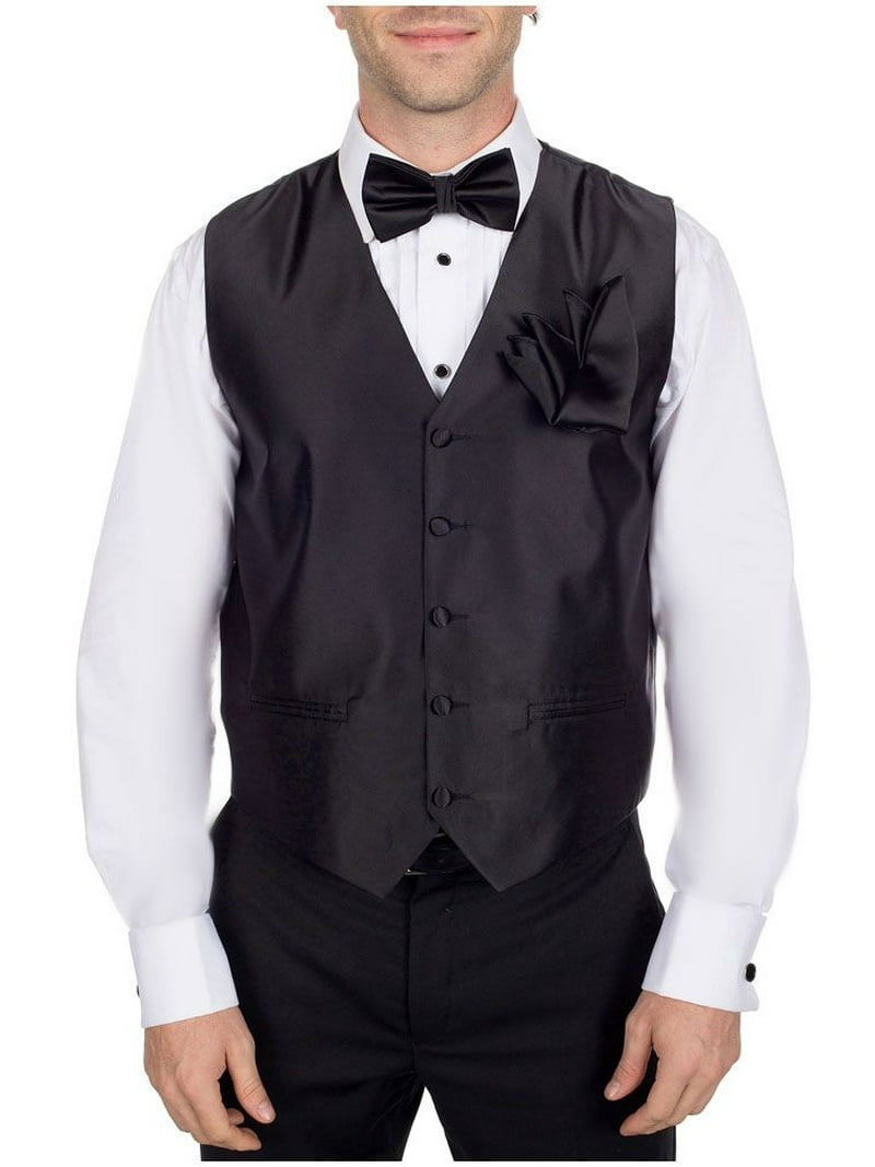Men's Solid Dress Vest Bow Tie Black for Tuxedo and Suit