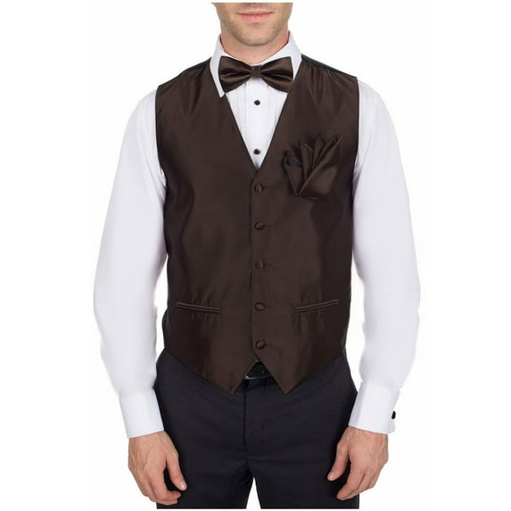 Men's Solid Dress Vest Bow Tie Brown for Tuxedo and Suit