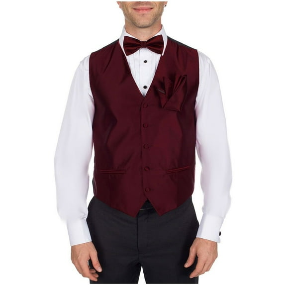 Men's Solid Dress Vest Bow Tie Burgundy for Tuxedo and Suit