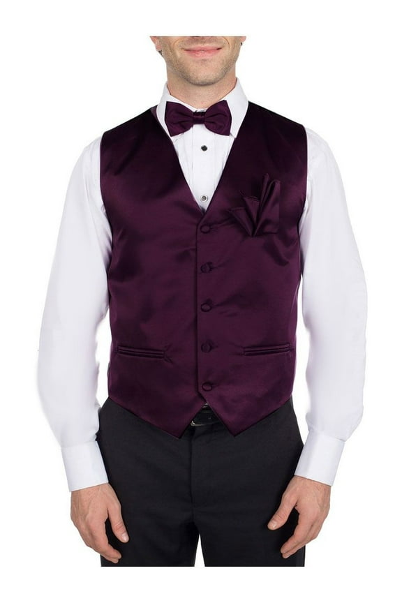 Men's Solid Dress Vest Bow Tie Eggplant for Tuxedo and Suit