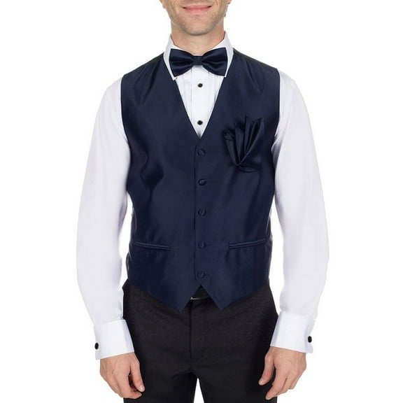 Men's Solid Dress Vest Bow Tie Navy for Tuxedo and Suit