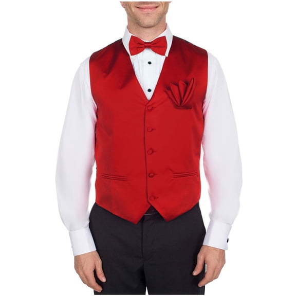 Men's Solid Dress Vest Bow Tie Red for Tuxedo and Suit