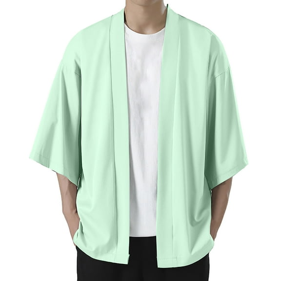 Men's Solid Drop Shoulder Kimono Jacket Open Front Cardigan Cloak