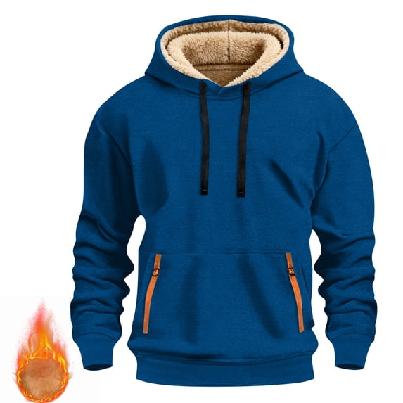 Men's Solid Fleece Athletic Hoodies Long Sleeve Casual Sports Sweatshirt Drawstring Hooded Pullover with Pockets Blue XL