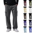 thumbnail image 1 of Men's Solid Fleece Cargo Sweatpants Elastic Drawstring Waist Straight Leg Casual Pants 4 Pockets Outdoor Daily Streetwear Trousers, 1 of 7