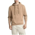 thumbnail image 1 of Men’s Solid Fleece Long Sleeve Hooded Sweatshirt With Multi Side Pockets, Warm Loose Athletic Pullover Hoodie Casual Sports Outerwear Coat Coffee XXL, 1 of 6