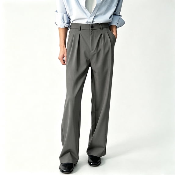Men's Solid Formal Suit Pants Classic Cuffed Hem Adjustable Stretch Waist S-XL